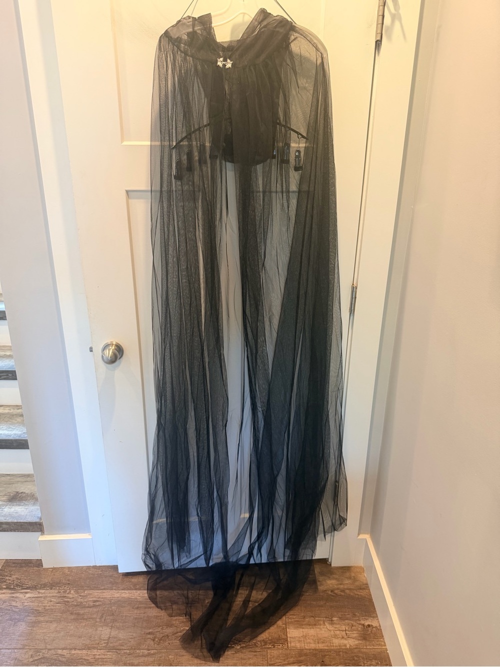 NWOT Black Gothic Hooded Tulle Cape Long Train Halloween Bridal Cloak OS